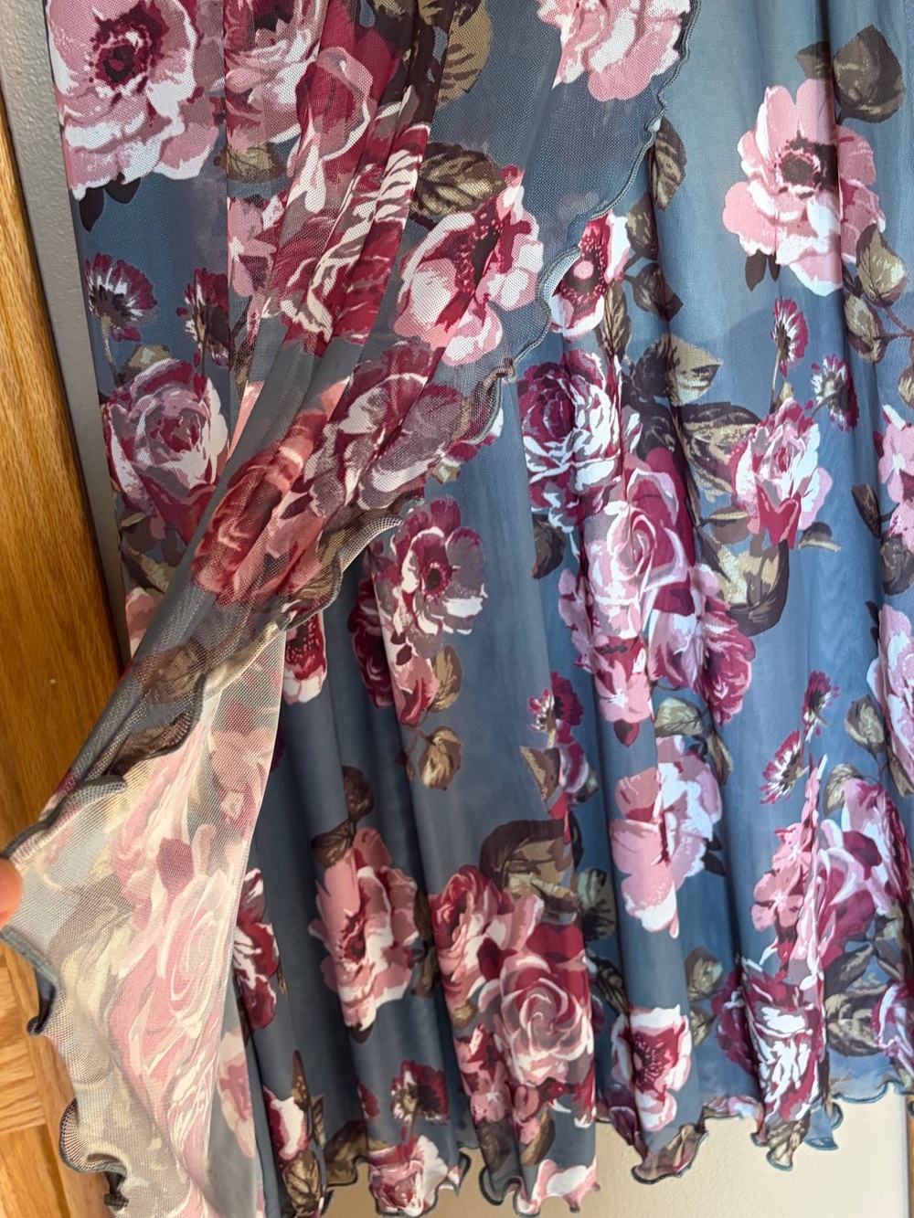Cottagecore Floral Maxi Skirt in Slate Blue - Picture 5 of 6